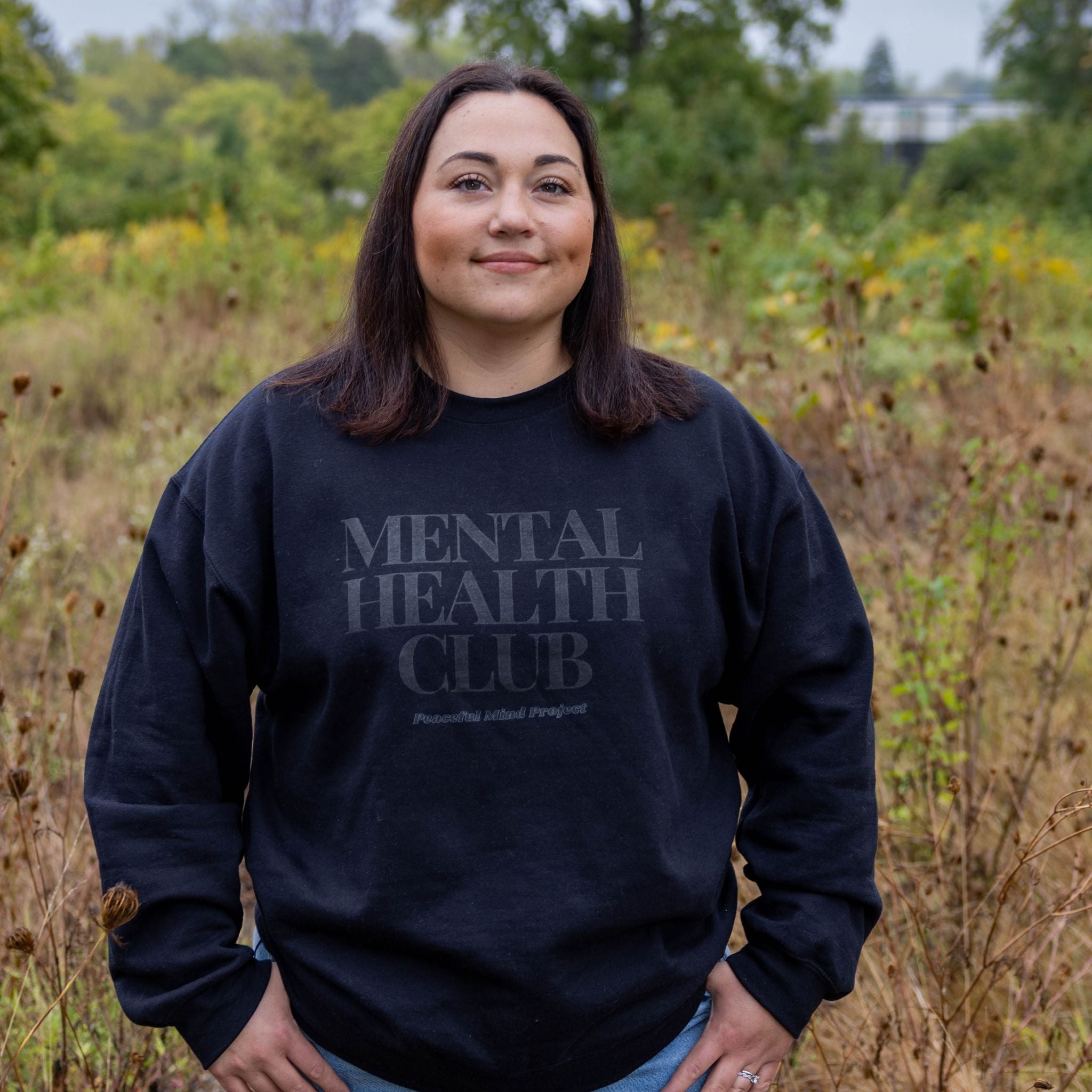 Mental Health Club Crewneck - Black on Black – Peaceful Mind Project